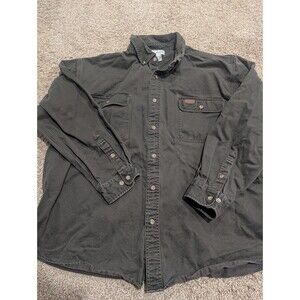 Carhartt Men’s Grey Heavy Duty Button Up Long Sleeve Shirt Cotton 2XL Nice *READ
